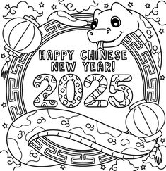 happy chinese new year coloring pages for kids to print out and color on the page