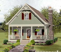 Cozy Cottage House Plan 20115GA with bedroom loft Tiny Cottage Design, Cozy Cottage House, Tiny Cottages, Small Cottages, House Plan Gallery, Tiny Cottage