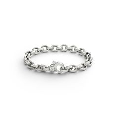 #Silver High-shine, polished sterling silver forms the basis for this elegant, rounded chain-link bracelet. It's a minimalist style that's substantial enough to hold its own when paired with a watch or layered with any of our signature bracelets. (Try it with our Hudson collection for a streetwear-inspired twist.) Materials + Sterling Silver 8mm Wide Handcrafted In NYC Designed In NYC #GoldandSilver High-shine, polished sterling silver forms the basis for this elegant, rounded chain-link bracele Classic Chain Bracelet With Solid Link Construction, Classic Silver Chain Charm Bracelet, Luxury Stainless Steel Chain Bracelet With Rectangular Links, Classic Stainless Steel Oval Link Bracelet, Timeless Stainless Steel Jubilee Chain Bracelet, Classic Metal Bracelets With Oval Link, Classic Link Bracelets With Solid Link Construction, Classic Metal Bracelet With Oval Link, Elegant Stainless Steel Bracelets With Rectangular Links