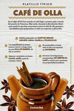 an advertisement for a coffee shop with cinnamons and spices in the cup on top