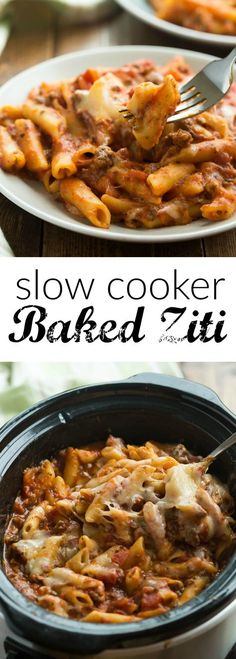 this slow cooker baked ziti is the perfect way to use up leftover pasta