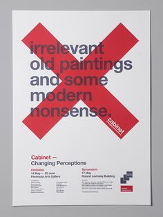 a poster with red and black text on it that says, irrelvant old paintings and some modern nonsenses