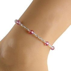 This lovely anklet is a pink twist to my something blue anklet. Made with pink AB Swarovski crystals, pretty sterling silver chain and a dangling sterling silver heart charm. This anklet is beautiful and a perfect something pink for the bride or bridesmaid or for a woman that just loves pink. Please choose the size that you need from the drop-down menu, bearing in mind that the anklet should be approximately one inch larger than the size of your ankle. The anklet will arrive in an attractive gif Adjustable Crystal Anklets As Gift, Elegant Adjustable Pink Anklets, Elegant Pink Adjustable Anklets, Pink Anklet, My Something Blue, Blue Anklet, Floating Pearl Necklace, Teardrop Pearl Earrings, Cloisonne Jewelry