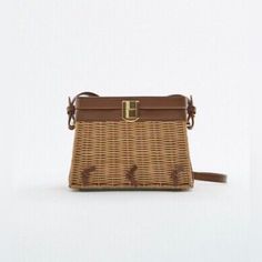 Nwt Zara Rattan Box-Shaped Bag Brown Rectangular Shoulder Bag For Shopping, Tan Rectangular Box Bag, Rectangular Tan Box Bag For Travel, Brown Rectangular Box Bag, Chic Brown Straw Crossbody Bag, Brown Rectangular Box Bag For Summer, Tan Rectangular Box Bag With Detachable Strap, Brown Travel Box Bag Rectangular Case, Beige Rectangular Case Shoulder Bag