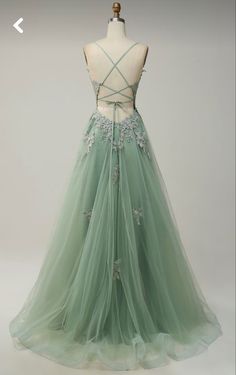 Different Styles Of Prom Dresses, Cute Prom Dresses Flowy, Illusion Prom Dress, A Line V Neck Prom Dress, Enchanted Garden Prom Dresses, Prom Dress Junior Year, Prom Dress Garden Theme, Forest Theme Prom Dress, Cute Dresses Green