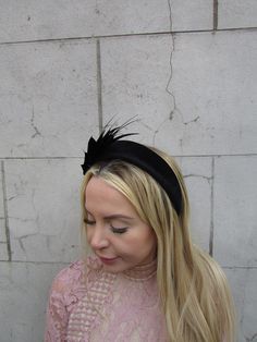 Beautiful padded velvet headband.   This can be worn on both sides of your head. This is made with care and attention to detail here in the UK. Perfect as a modern alternative to a fussy hat or fascinator for special occasions. Made with natural feathers - each is hand shaped so the shape of each individual feather may vary slightly This is perfect for adding style to your hair. Featuring black feathers and padded velvet headband. The headband base measures 4.5cm wide at it's widest point. Avail Adjustable Hair Accessories With Matching Headband, Evening Headpiece With Structured Crown And Matching Headband, Formal Hair Accessories With Matching Adjustable Headband, Formal Hair Accessories With Matching Headband, Evening Headpiece With Matching Headband, Adjustable Formal Costume Headband, Adjustable Formal Headband With Pinched Crown, Headband Fascinator, Vintage Headpiece