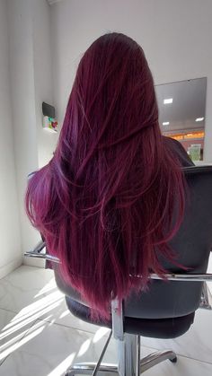 Raspberry Hair Color, Red Purple Hair, Raspberry Hair, Magenta Hair Colors, Dark Pink Hair, Wine Hair Color, Maroon Hair