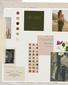 a collage of photos with flowers and other things on it's side, including the words arcana