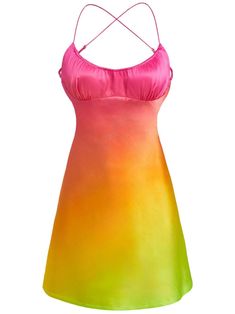 Chic Gradient Summer Dress, Strappy Slip Dress For Summer, Bright Mini Dress, Summer Ombre Fitted Dresses, Fitted Ombre Summer Dress, Fitted Ombre Dress For Summer, Pink Strap Slip Dress For Summer, Summer Pink Slip Dress With Straps, Pink Strappy Slip Dress For Summer