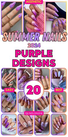 Make your summer brighter with purple summer nails 2024. Our ideas include both simple and complex designs. Try almond, square, and oval shapes to create an amazing manicure with flowers. These acrylic and light options are suitable for any occasion. Stay trendy with our ideas. Purple Tropical Nails, Simple Summer Nails 2024, Summer Purple Nails, Manicure With Flowers, Purple Summer Nails, Summer Nails Acrylic, Nails Acrylic Designs, Summer Nails Ideas, Summer Nails 2024