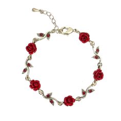 PRICES MAY VARY. Quality Rose Bracelets: The rose bracelet for women is made of high quality alloy and crystal material, lead free and nickel free, hypoallergenic and comfortable to wear. One Size Fit All: This rose flower bracelet measures approx. 16 + 5cm/ 6.3 + 1.97inch, extender design make it fit most people's wrists, this adjustable bracelet suitable for most women and girls. Rose Charm Bracelet: The pretty bracelets feature retro rose flower and leaf design with red crystal emblishment, t Roses Jewelry, Bracelet Flower, Red Rose Flower, Rose Bracelet, Red Bracelets, Charm Bangle, Flower Bracelet