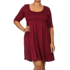 Product Description: Plus Size: This dress is specifically tailored for plus-size individuals, offering a comfortable and flattering fit for those with larger body sizes. Scoop Neck: The dress features a scoop neckline, which is gently rounded and sits lower on the chest. It offers a classic and versatile neckline style. 3/4 Sleeves: With 3/4 sleeves, this dress provides arm coverage while maintaining a comfortable and practical length. Babydoll Style: The babydoll style is characterized by a hi Moa Collection, Flowy Design, Shirts For Leggings, Sleeves Clothing, Loose Outfit, Dressy Tops, Mini Dresses Summer, Solid Dress, Babydoll Dress