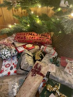 presents under the christmas tree are wrapped in wrapping