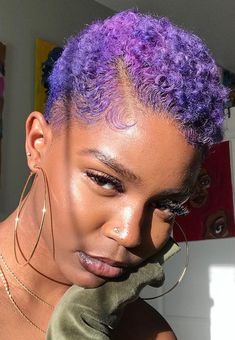 Hair Color Short Hair Black Women, Short Colored Haircuts For Black Women, Short Colored Afro Natural Hair, Short Dyed Hair Black Women Natural Hairstyles, Purple Short Hair Black Women, Short Colored Hair Black Women, Purple Short Hair, Purple Hair Short, Big Chop Hairstyles