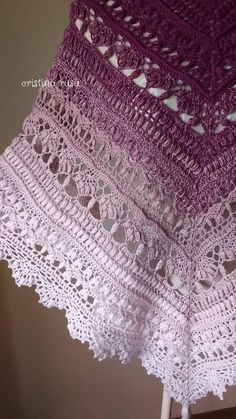 Wedding Shawls, Crochet Lace Shawl, Pink Shawl, Fuchsia Flower, Purple Crochet, Cable Knit Scarf, Gradient Yarns, Crochet Fall, Hand Knit Scarf