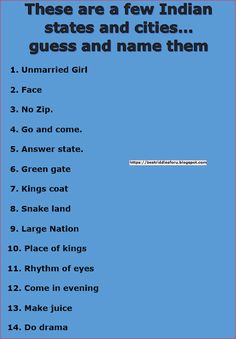 These are a Few Indian states & Cities Guess & Name them Guess The Word Game, Kitty Party Games, Guess The Word, Name Games, Name Puzzle, Paper Games, Social Networking Sites, Kitty Party