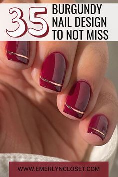 Elegant burgundy nail designs for a chic autumn look! Explore classy burgundy nail designs that are perfect for any occasion. Discover stunning dark burgundy nails designs to elevate your manicure. Check out our collection of burgundy nails designs nailart to find the perfect style for your fall nails. Embrace the season with these sophisticated and trendy nail designs! Wine Colored French Tip Nails, Burgundy And White Nail Designs, Red Fingernail Designs, Burgundy Gel Nails Short, What Color Nails Go With Burgundy Dress, Short Wine Nails, Burgundy Tips Nails, Burgundy And Black Nail Designs, Burgundy Toe Nails