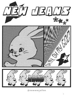 an advertisement for new jeans featuring rabbits and stars in black and white, with the words