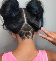 Twist or Alien buns with undercut hairstyle Undercut Long Hair Design, Female Undercut Long Hair, Undercut Hair Designs, Long Hair Designs, Undercut Hair, Undercut Hairstyles Women, Undercut Long Hair, Undercut Designs, Shaved Hair Designs