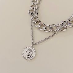 Two way wear silver coin hip-hop necklace. Large wheat chained collar and small curb chained princess length necklaces can be separated into two single necklace. Perfect for any occasion and style. - 440 mm (17 inch) - Multi-Layered - Titanium steel - Nickel and Lead free - Please avoid chemical product, scratch. Do not wear with water activity Single Necklace, Layered Coin Necklace, Gold Medallion Necklace, Water Activity, Moon Necklace Silver, Silver Coin Necklace, Popular Earrings, Gold Snake Chain, Jewelry Beautiful