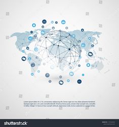 the world map with social icons on it and blue circles around it, in front of a white background