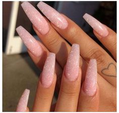 Pink Nails Acrylic Coffin, Long Pink Nails, Pink Nails Acrylic, Pink Sparkle Nails, Baby Pink Nails Acrylic, Nails Acrylic Coffin, Baby Pink Nails, Glitter Nails Acrylic, Pink Glitter Nails