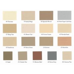 the different shades of paint that are available in various colors and sizes, including brown, beige