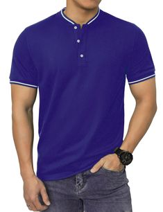 PRICES MAY VARY. OYOZONE Polo Shirts for Men polished by an anti-pillling pique cotton that’ll keep it looking brand new.Because of the fabric construction,Shirts are very durable without wrinkling. Its breathable nature also ensures that any Pique wearer remains cool and light.Easily cared for and has excellent comfort.（Machine washable） Our Men's Short-Sleeve Golf T-Shirts has a unique and stylish collarless design prevents friction and irritation in the neck area ( 3 button placket) .The athl Golf Shirts For Men, Collarless Shirt, Green Polo Shirts, Fabric Construction, How To Look Handsome, Golf T Shirts, Chino Jeans, Polo T Shirts, Mens Clothes