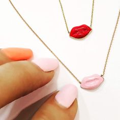 Gold pink lip shape necklace | Etsy Pink 14k Gold Pendant Necklace, Pink Enamel Necklace For Valentine's Day, Pink 14k Gold Necklace For Valentine's Day, Valentine's Day Yellow Gold Enamel Necklace, Lip Necklace, Nails Necklace, 2010 Fashion, Handmade Pendant Necklace, Gold Lips