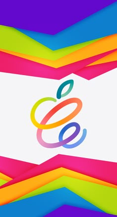 the apple logo is on top of multicolored paper with an abstract design in the background