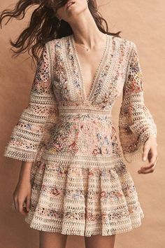 Floral Memories V-neck A-line Dress - UnikWe Boutique Bohemian Lace Dress, Fall Skirt, Stile Hijab, Boho Mode, Flutter Dress, Sweater Outfit, Boho Vintage, 가을 패션, Embroidery Dress