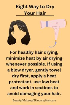 Skip the heat shock! Air dry whenever possible for healthy hair. For blow drying, use a microfiber towel, heat protectant, low heat, and sections. #healthyhairdrying #airdryhair #heatprotectant #haircare How To Maintain Hair, Selfcare Recipes, Futuristic Hair, Goals 2024, Home Remedies For Skin, Dry Itchy Scalp, Thick Wavy Hair, Natural Hair Care Tips, For Healthy Hair