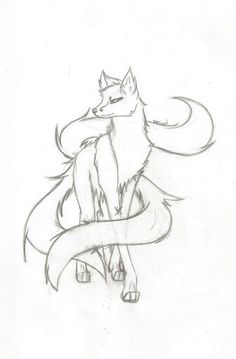 a drawing of a fox with a ribbon around its neck