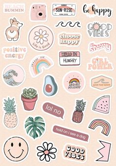 various stickers on a pink background