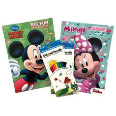 three children's coloring books with mickey mouse