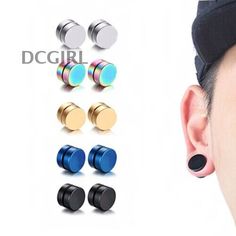 four pairs of earrings with different colors and designs on the front, one is black