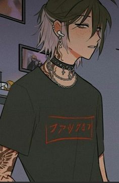 an anime character with tattoos and piercings