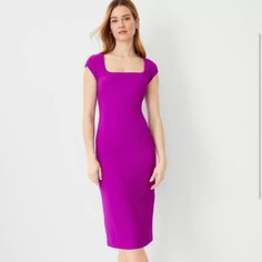 Brand New, Never Worn. Fit Is A Little Small And Can’t Return It. Cut With A Flattering Square Neckline, Our Cap Sleeve Sheath Is The Ultimate Way To Dress The Part. Square Neck. Cap Sleeves.. Hidden Back Zipper With Hook-And-Eye Closure. Back Vent. Lined. Fit Hits Below The Knee Length 28' From Natural Waist Fabric & Care Shell: 95% Polyester, 5% Spandex: Lining 100% Polyester Machine Washable Imported Hit Hits Below The Knee Elegant Stretch Purple Midi Dress, Elegant Purple Stretch Midi Dress, Purple Fitted Dress With Straight Neckline, Purple Fitted Square Neck Dress, Purple Fitted Dress With Square Neck, Fitted Purple Dress With Square Neck, Elegant Purple Dress With Straight Neckline, Navy Blue Floral Dress, Taylor Purple