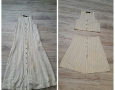 two pictures of the same skirt and one with buttons on it, both in different colors