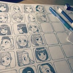 a bunch of people drawn on top of a piece of paper next to some markers