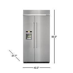 the side by side refrigerator is shown with measurements