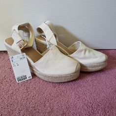 New With Tags! No Flaws! Cream And Tan Color. Classic, Canvas, Buckle, Heeled, Strap, Covered Toe Espadrilles. ... Have A Question Or Need A Picture? Leave A Comment! White Cotton Espadrilles With Round Toe, Casual Beige Sandals For Spring, Casual Espadrille Wedge Sandals For Summer, Trendy Beige Wedge Sandals For Spring, Beige Casual Wedge Sandals For Spring, Casual Cream Wedge Sandals For Spring, Casual Beige Wedge Sandals For Spring, Trendy Spring Espadrilles, Trendy Closed Toe Espadrilles For Summer