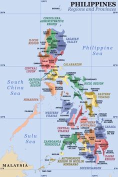 a map of the philippines with all its major cities and their respective regions in color