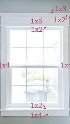 a window with measurements for the size and width