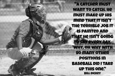 a baseball player kneeling down with a catcher's mitt in his hand and the caption above it