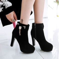 Side Zip High Heels Platform Ankle Boots on Luulla Chic High Heel Platform Boots With Zipper, Womens Black Booties, Kawaii Shoes, Outfit Shop, Heels Platform, Heels Boots, Platform Ankle Boots, Black Booties, Birthday Quotes