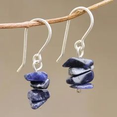 Handmade Sodalite Beaded Dangle Earrings - Nature's Harmony | NOVICA Diy Earrings Dangle, Beaded Jewelry Earrings, Beaded Earrings Patterns, Diy Wire Jewelry, Handmade Wire Jewelry, Handmade Jewelry Diy, Beaded Hoop Earrings, Beaded Dangle Earrings, Handcrafted Earrings