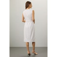 Off-white striped (Shell: 53% Linen, 45% Viscose, 2% Elastane; Lining: 100% Cotton). Casual dress. Sleeveless. V-neck. Back zipper closure. 43" from shoulder to hemline. Imported. Cotton Casual Dress, Pinstriping Designs, Rent The Runway, Closet Designs, Club Monaco, Pencil Dress, Dress Sleeveless, V Neck Dress, Summer Looks