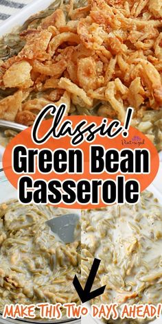 green bean casserole recipe with text overlay