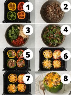 the steps to make stuffed bell peppers are shown